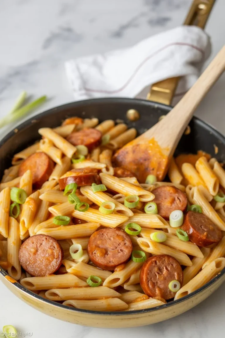 One Pot Cheesy Smoked Sausage with Bowtie Pasta