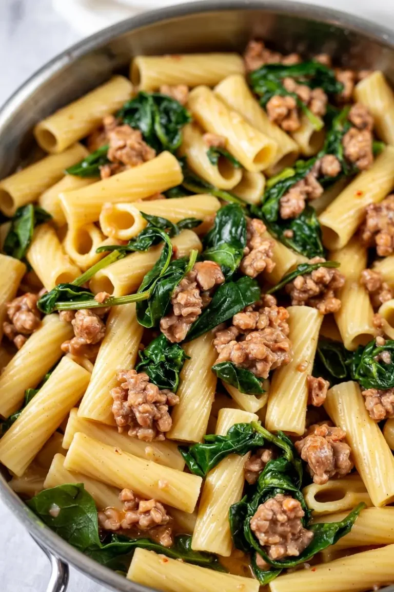 One-Pan Creamy Penne with Spinach and Italian Sausage