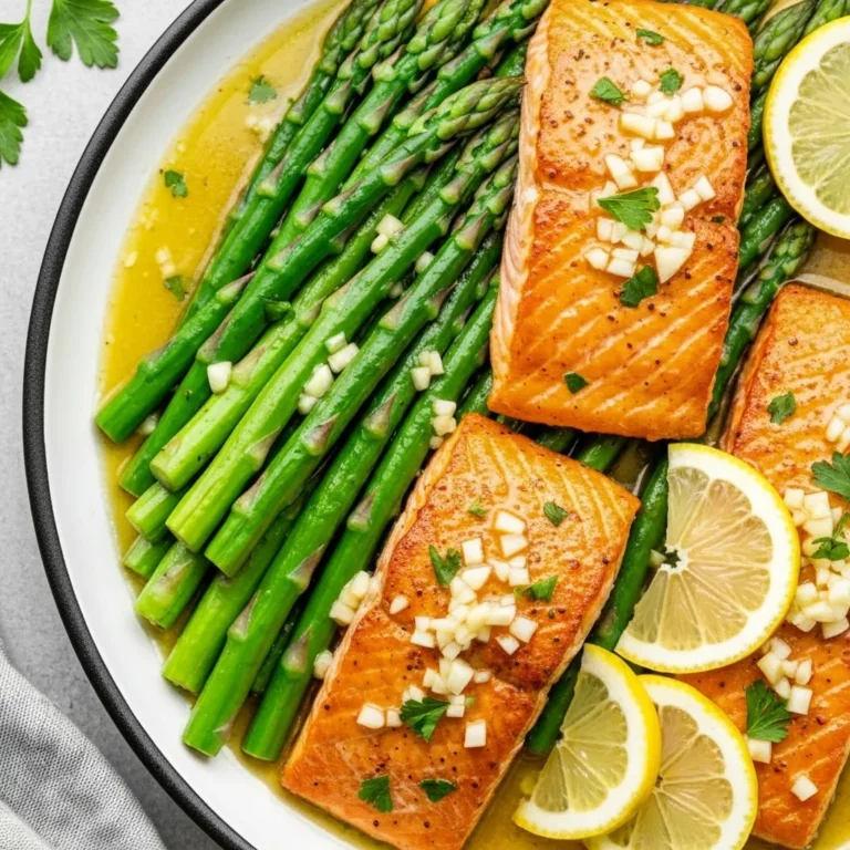 Garlic Butter Salmon with Lemon Asparagus Skillet