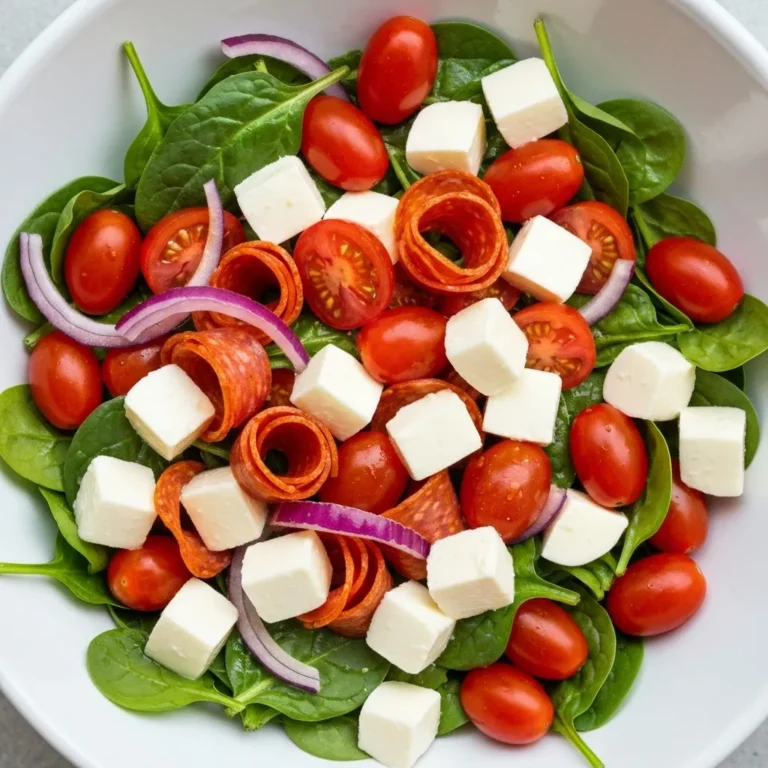 Spinach Salad with Mozzarella, Tomato & Pepperoni