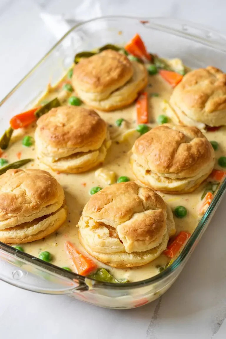 Chicken Pot Pie Casserole With Biscuits (No Crust Fuss)