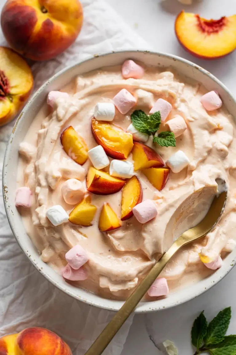 🍑Easy Peach Fluff Salad (Kid-Friendly Dessert!)