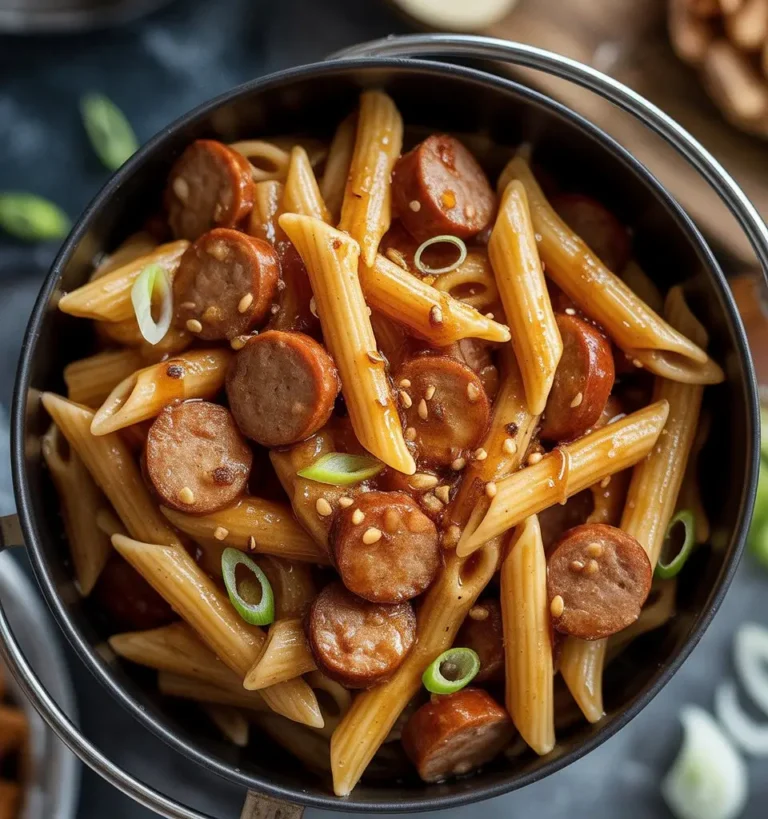 Sticky Honey Garlic Sausage Pasta