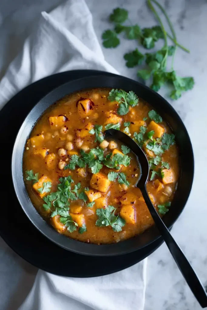 Moroccan Sweet Potato Soup with Chickpeas