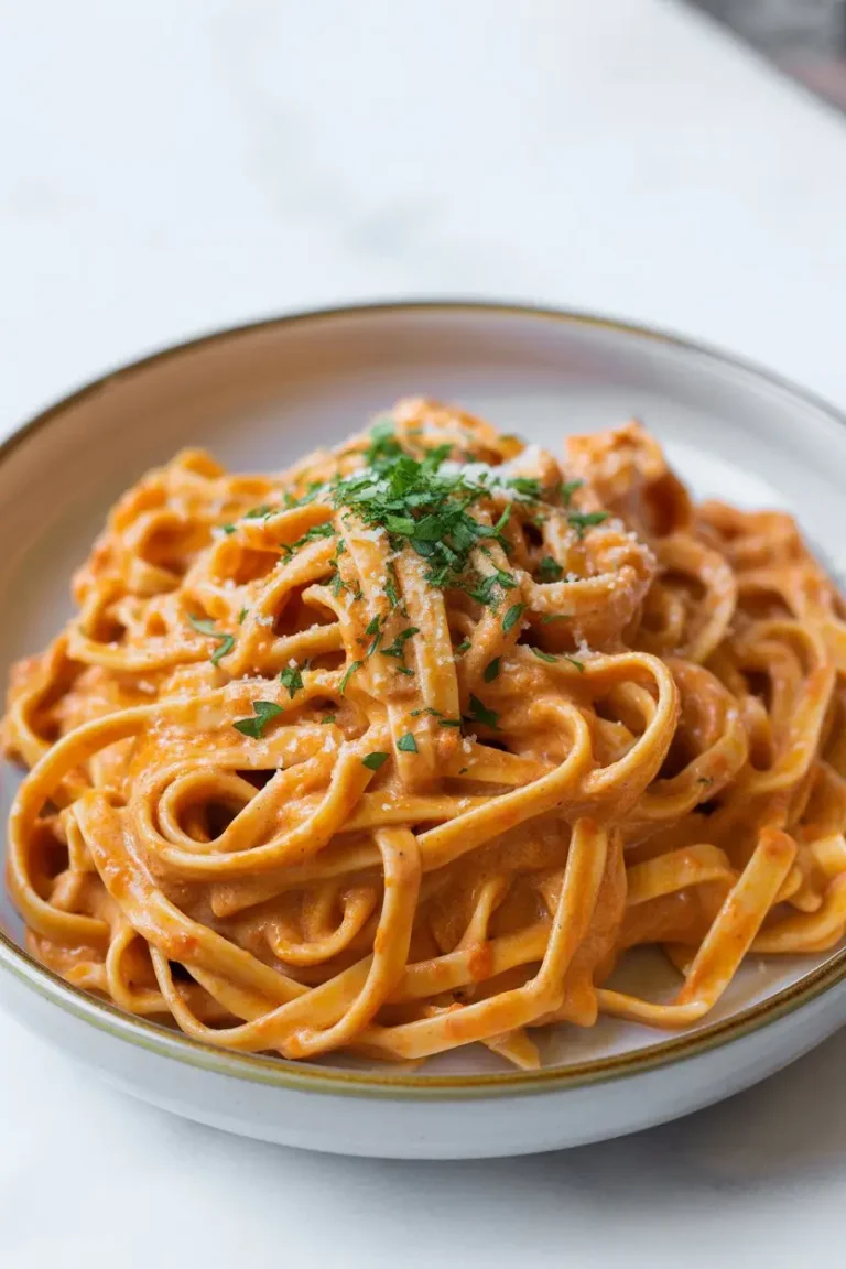 Roasted Garlic and Red Pepper Fettuccine Alfredo
