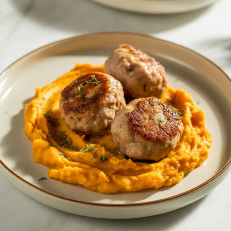 Pork Apple Meatballs With Sweet Potato Mash