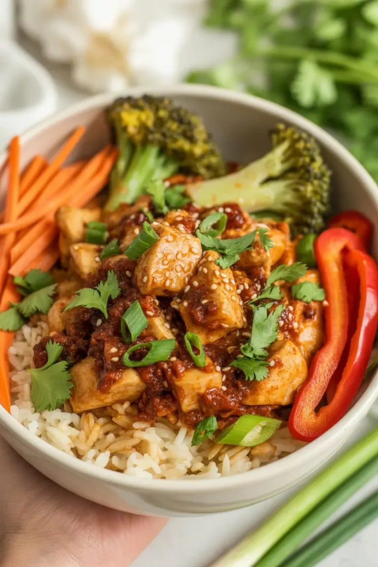 Epic Chili Garlic Chicken Bowl with Veggie Crunch Steamed Rice