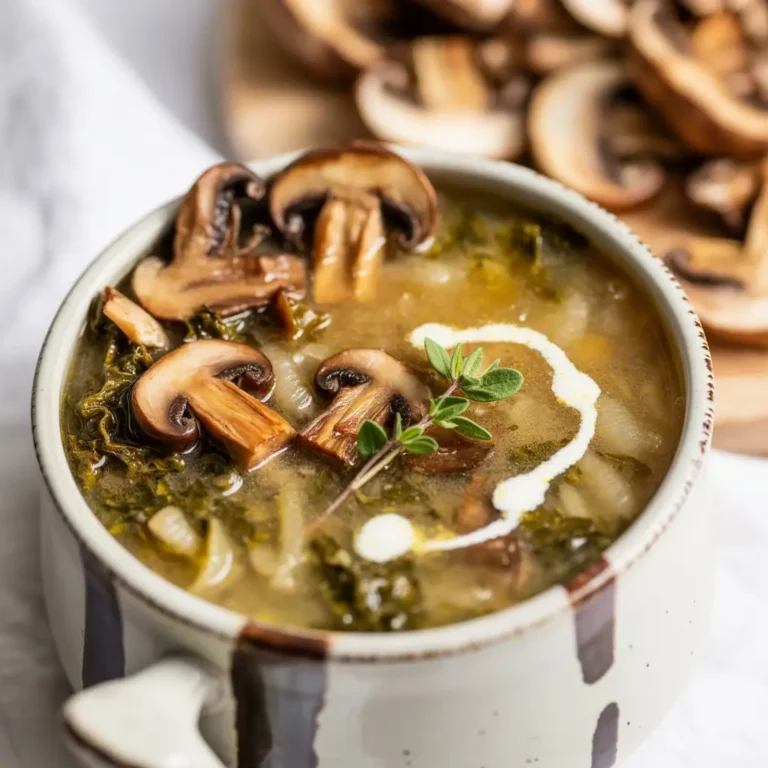 Wild Mushroom Caramelized Onion and Kale Soup