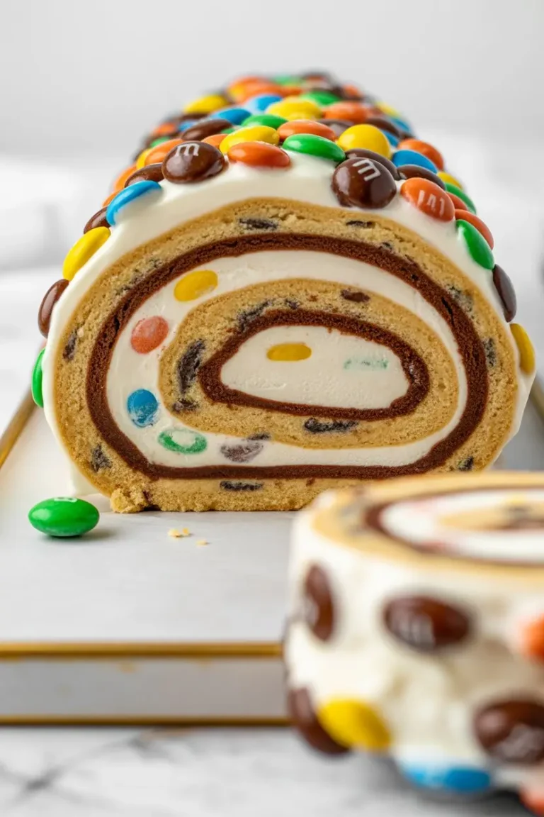 M&Ms Chocolate Chip Cookie Dough Ice Cream Cake Roll