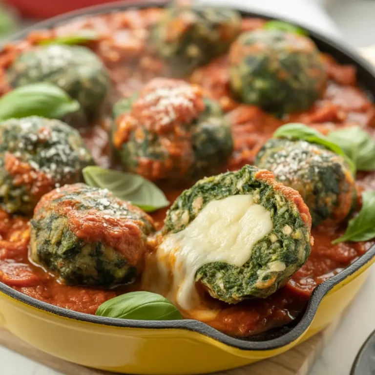 Spinach Garlic Meatballs Stuffed with Mozzarella