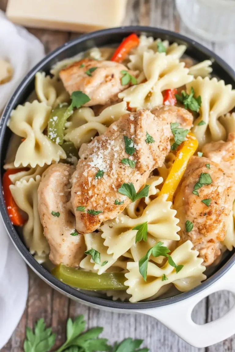 The Easiest Garlic Parmesan Chicken with Bow Tie Pasta